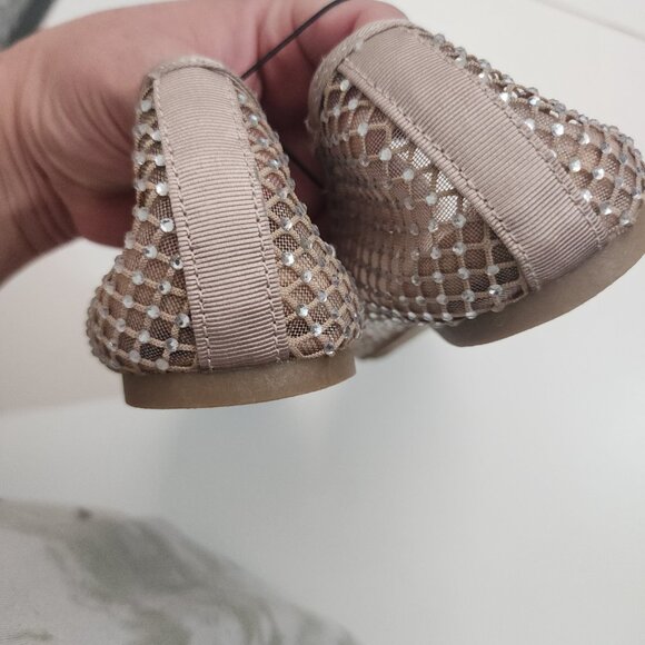 Pop Attraction Nude Women's Size 8.5 Beige Mesh Rhinestones Jewel Ballet Flat - Picture 11 of 12
